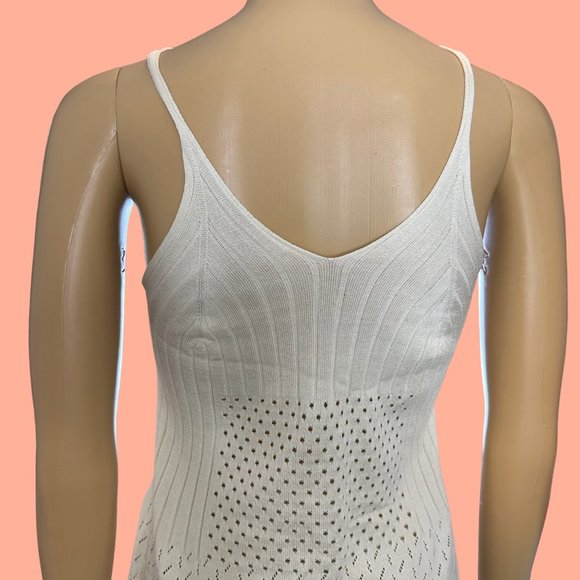 Womens Ribbed Beach Slip Dress Large L Ivory Crochet Stretch Knee Length beach - Picture 5 of 11
